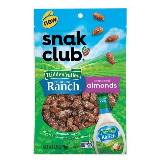 Snak Club Hidden Valley Ranch Almonds Peg Bag 2.5oz 6ct