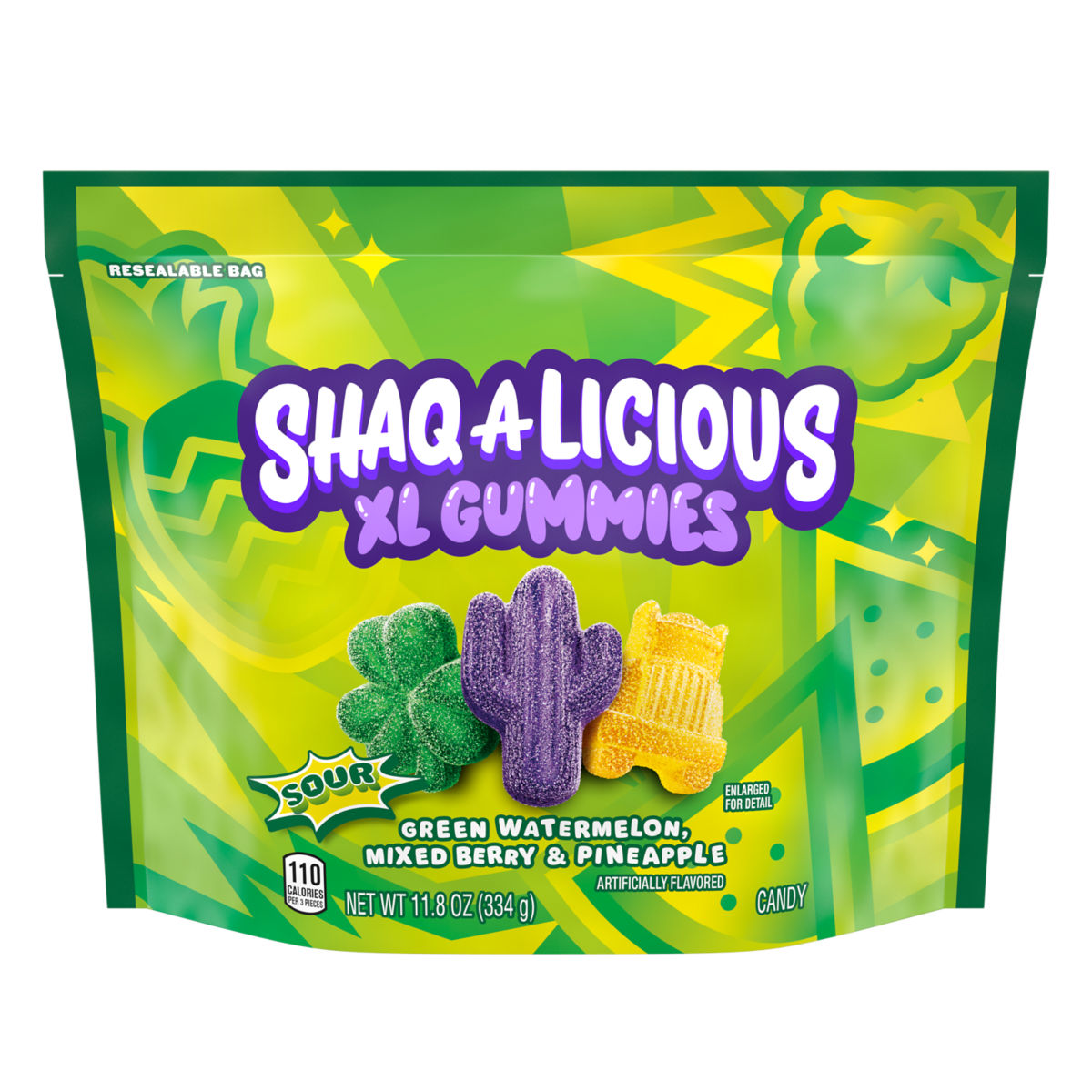 SHAQ-A-LICIOUS Sour Gummies Pouch (Pineapple, Mixed Berry & Green Watermelon), 11.8oz 8ct