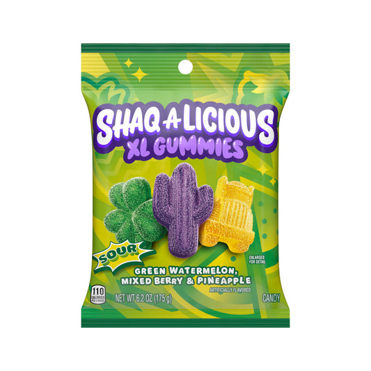 SHAQ-A-LICIOUS Sour Gummies Pouch (Pineapple, Mixed Berry & Green Watermelon), 6.2oz 12ct