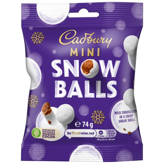 Cadbury Dairy Milk Chocolate Mini Snow Balls Bag 74g 24ct (UK)