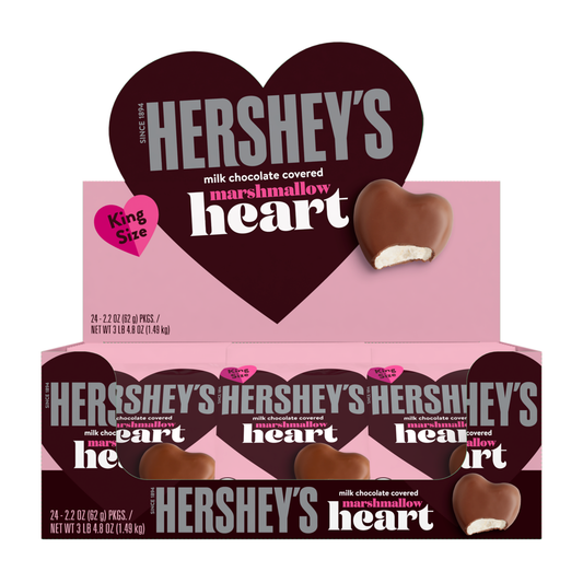Hershey's Chocolate Covered Marshmallow Hearts King Size 2.2oz 24ct