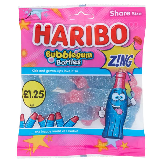 Haribo Zing Sour Bubblegum Bottles 160g 12ct (UK)