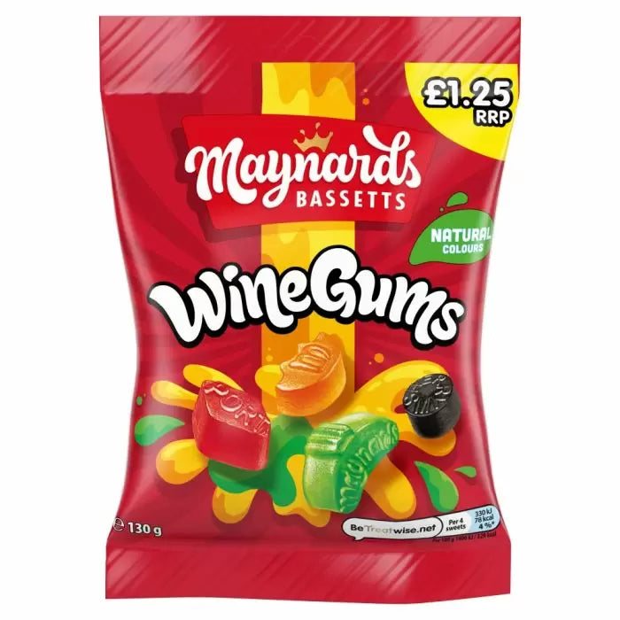 Maynards Bassetts Wine Gums Sweets Bag 130g 12ct (UK)