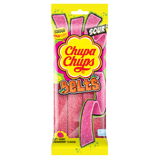 Chupa Chups Sour Strawberry Belts Peg Bag 90g 18ct (UK)