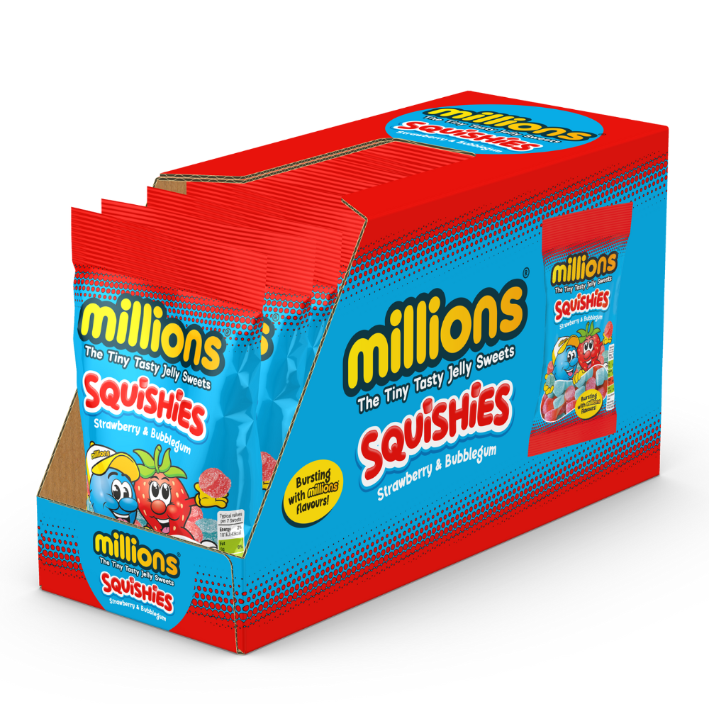 Millions Squishies Strawberry and Bubblegum Bag 130g 12ct (UK)