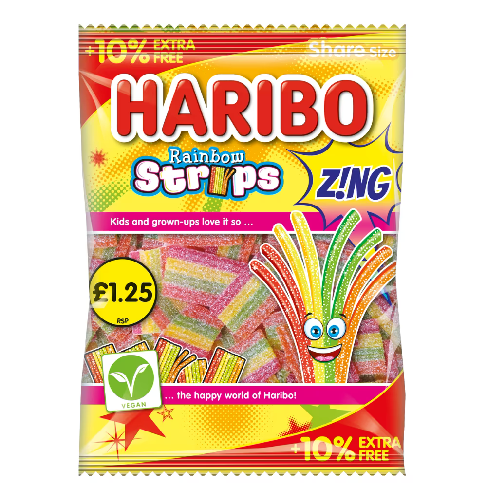 Haribo Rainbow Strips Z!NG Bag 143g 12ct (UK)