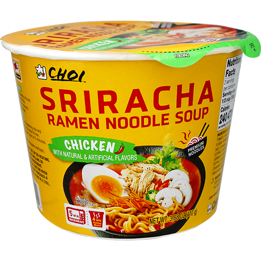 Choi Sriracha Chicken Ramen Noodle Soup Bowl 3.8oz 6ct