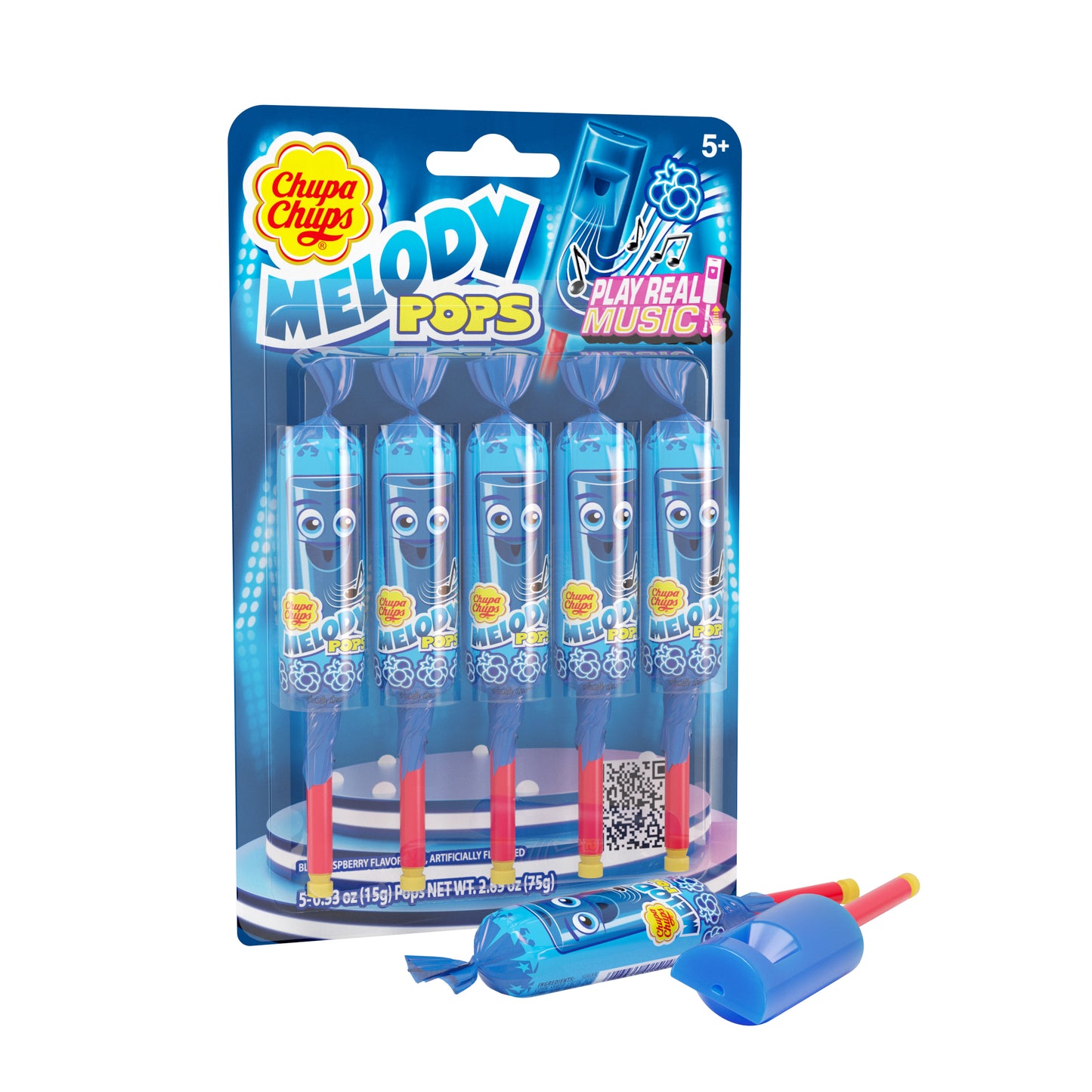 Chupa Chups Melody Pops 5pc Blister Pack Blue Raspberry 12ct