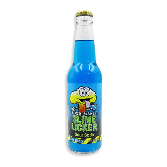 Toxic Waste Slime Licker Blu Razz Sour Soda Glass Bottle 12oz 24ct (Pallet Shipping Only) (Shipping Extra, Click for Details)