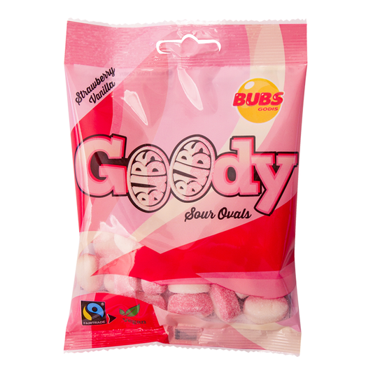 Bubs Goody Sweet & Tangy Ovals Strawberry Vanilla Vegan Peg Bag 90g 12ct (Sweden)