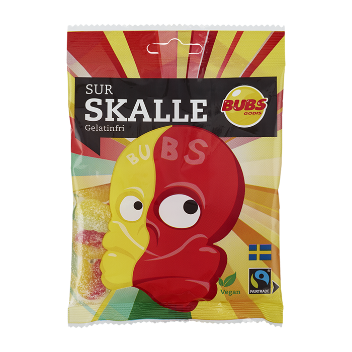 Bubs Skalle Sour Skulls Vegan Peg Bag 90g 16ct (Sweden)