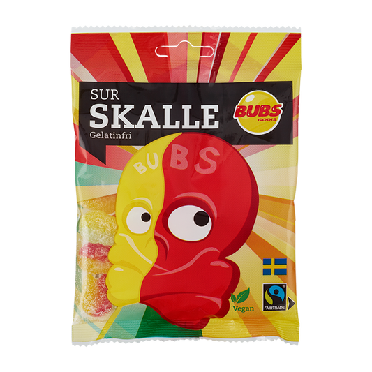 Bubs Skalle Sour Skulls Vegan Peg Bag 90g 16ct (Sweden)