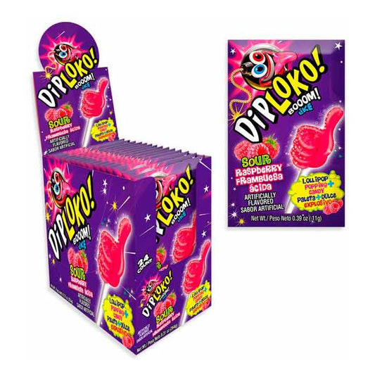 Dip Loko Lollipop With Popping Candy Sour Raspberry .39oz 24ct