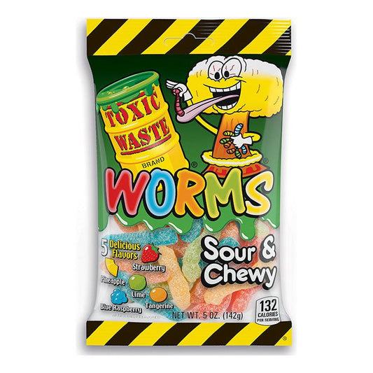 Toxic Waste Worms Sour & Chewy Peg Bag 5oz 12ct