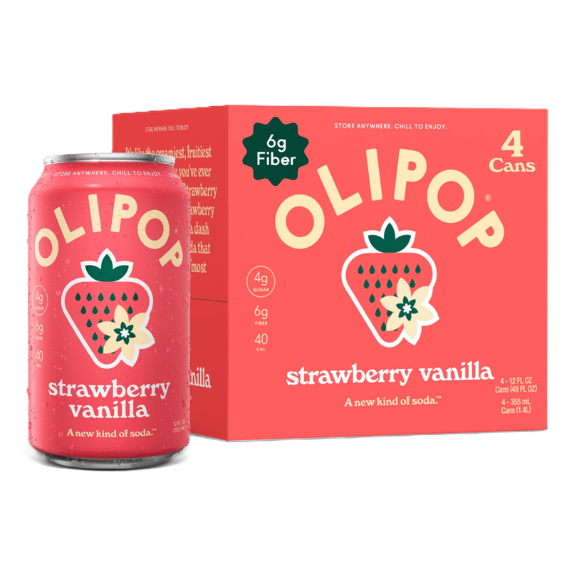 OLIPOP Strawberry Vanilla Soda 12oz 4ct (Shipping Extra, Click for Details)