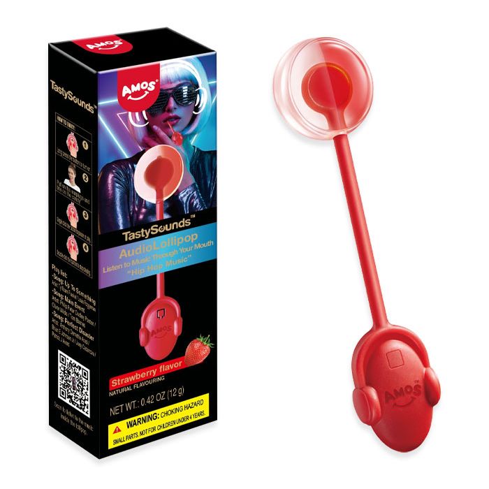 Amos TastySounds Music Audio Lollipop Strawberry .42oz 12ct