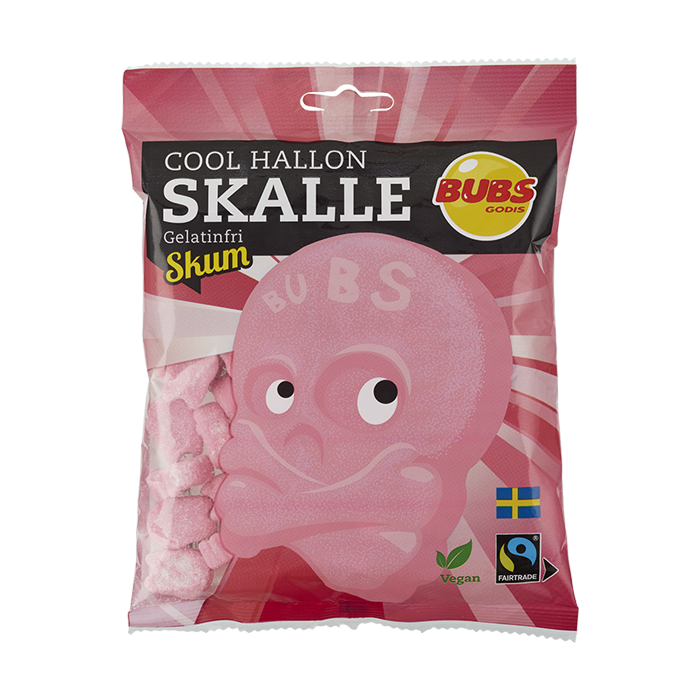 Bubs Goody Cool Hallon Skalle Skum - Cool Raspberry Skull Foam Vegan Peg Bag 90g 12ct (Sweden)