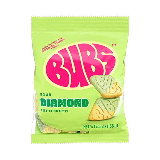 Bubs Sour Diamond Tutti Frutti Vegan Peg Bag 156g 8ct [LIMIT 2 PER CUSTOMER]