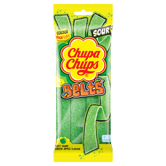 Chupa Chups Sour Apple Belts Peg Bag 90g 18ct (UK)