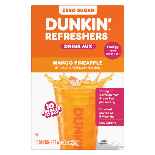 Dunkin Refreshers Mango Pineapple Drink Mix 10pcs Singles to Go 0.81oz 12ct