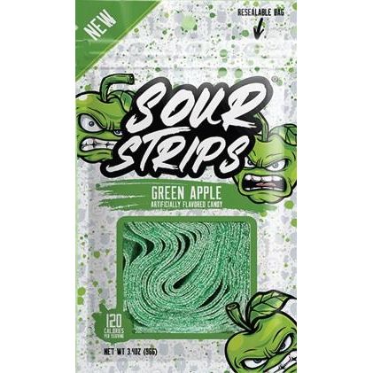Sour Strips Peg Bag Green Apple 3.4oz 12ct
