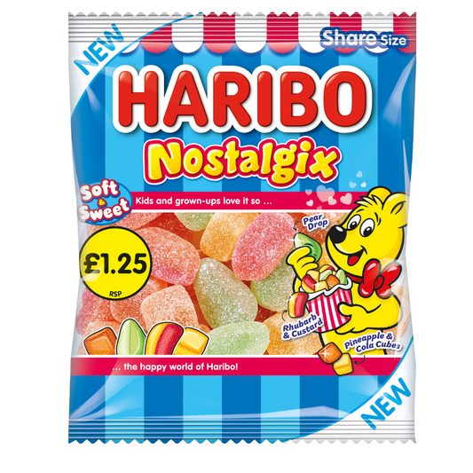 Haribo Nostalgix Sugar Coated Fruit & Cola Flavor 140g 12ct (UK)