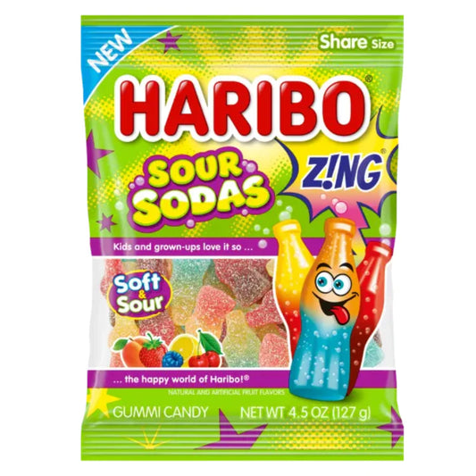 Haribo Peg Bag Zing Sour Sodas 4.5oz 12ct - candynow.ca