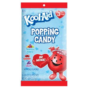 Kool-Aid Valentine 3Pk Popping Candy Peg Bag .74oz 12ct