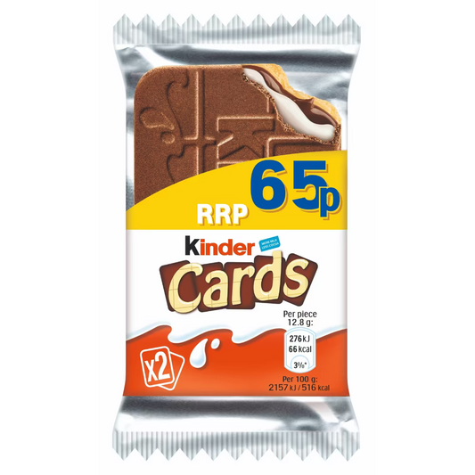 Kinder Cards Milk Chocolate Wafer Biscuit Twin Pack 25.6g 30ct (UK)