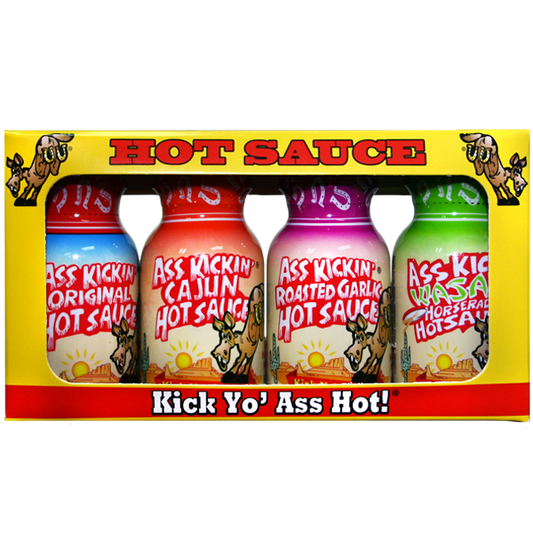 Ass Kickin' Hot Sauce 4-Pack Mini Bottle 12ct