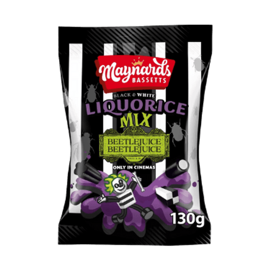 Maynards Bassetts Beetlejuice Black & White Licorice Mix 130G 10ct (UK)