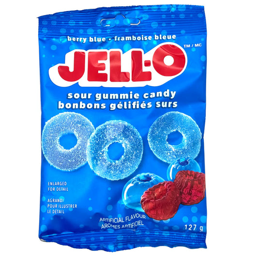 NEW! Jell-O Berry Blue Gummy Rings Sour 127g 12ct (CAN)