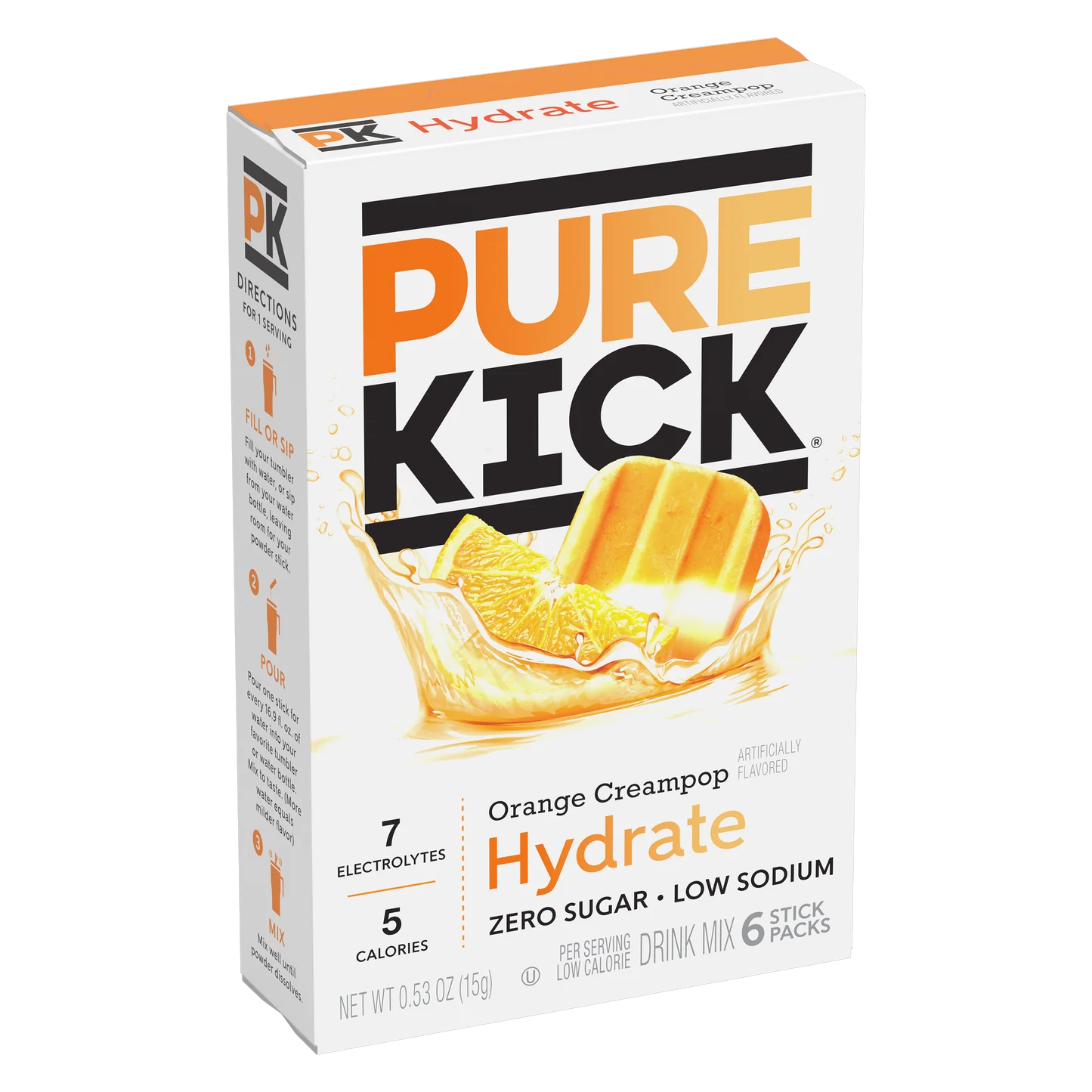 Pure Kick Orange Cream Hydrate Drink Mix 6ct Singles to Go 0.53oz 12ct