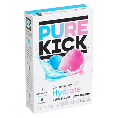 Pure Kick Cotton Candy Hydrate Drink Mix 6ct Singles to Go 0.53oz 12ct