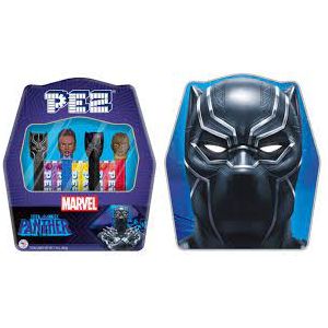 Pez Gift Set Tin Black Panther 4 Dispensers +6 Rolls 1ct