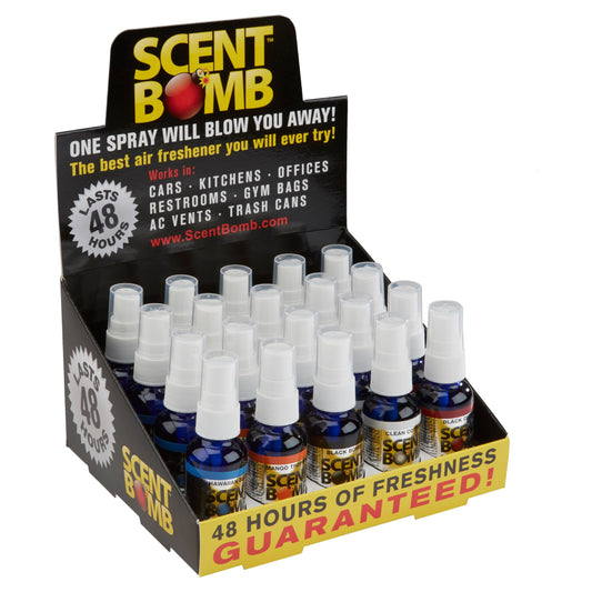 Scent Bomb Spray Assorted Display - Assortment 1 (Black, Black Cherry, Cotton, Hawaiian, Mango) 1oz 20ct