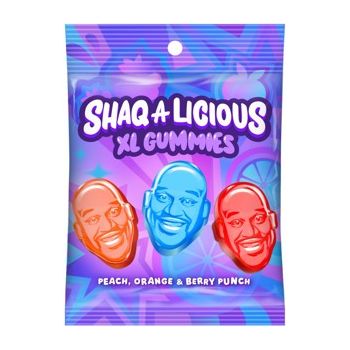 SHAQ-A-LICIOUS Original Gummies Peg Bag (Peach, Orange and Berry Punch Flavors) 6.2 oz 12ct