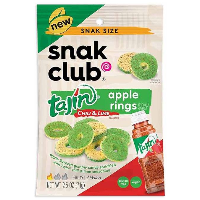 Snak Club Tajin Chili & Lime Apple Rings Peg Bag Vegan 2.5oz 12ct