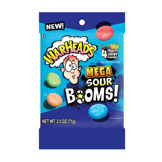 Warheads Sour Booms Fruit Chews Peg Bag 2.5oz 12ct