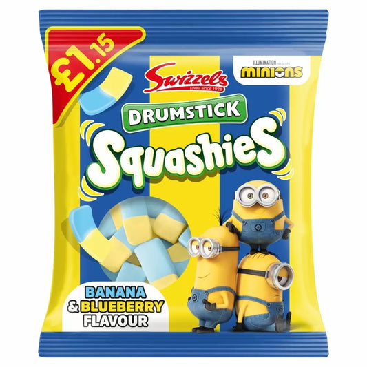 Swizzels Drumstick Squashies Minions Banana & Blueberry Bag 110g 12ct (UK)