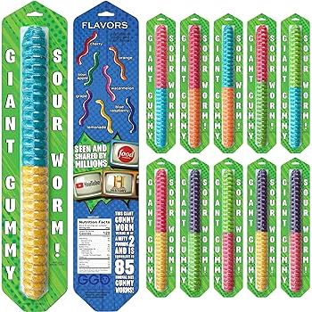 World's Largest Gummy Worm Neon Sour 2 Tone Blue Raspberry/Lemonade Blister Packaging 26 Inches 3lb 1ct