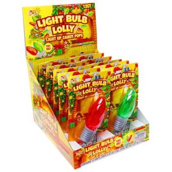 Alberts Xmas Light Bulb Lolly With Gold Display Tray 12g 12ct