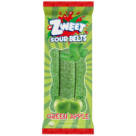 Zweet Sour Belts Apple (Halal & Kosher Certified) 4.5oz -128g 12ct