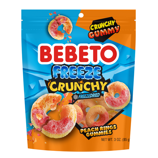 Bebeto Freeze Dried Peach Rings Stand Up Pouch 3oz 12ct (Halal)