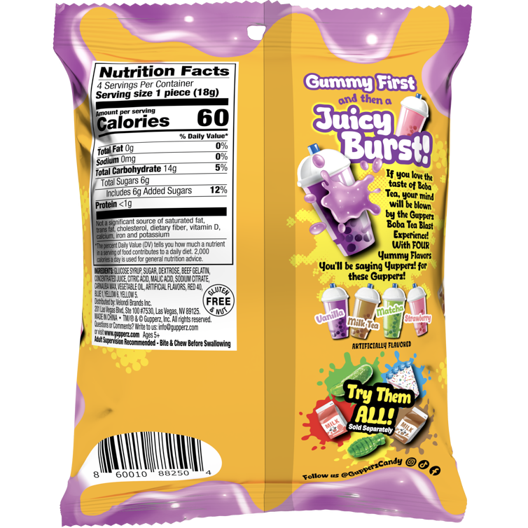 Gupperz® Gummy Liquid Filled Popperz - Boba Tea Blast 2.54oz 12ct