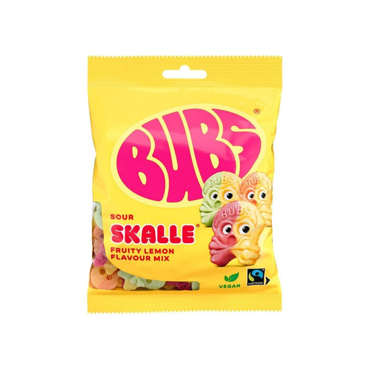 Bubs Sour Skalle Fruity Lemon Mix Vegan Peg Bag 90g 16ct (Sweden)