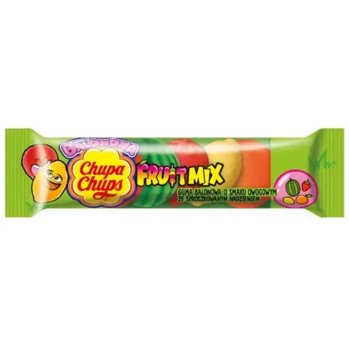 Chupa Chups Fruit Mix Fruit Flavored Bubble Gum with Powdered Filling 28pcs  20g 1ct (Europe)