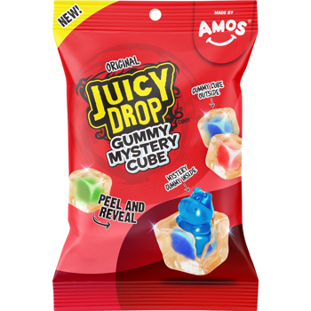 Amos Juicy Drop Gummy Mystery Cube Original Peg 5oz 12ct