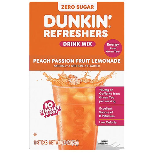 Dunkin Refreshers Peach Passionfruit Lemonade Drink Mix 10pcs Singles to Go 0.81oz 12ct