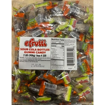 E-frutti Gummi Sour Cola Bottles Wrapped Bulk 2lb 1ct